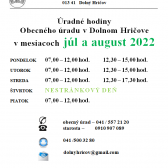 Obecný úrad v Dolnom Hričove - zmena otváracích hodín - júl a august 2022 1